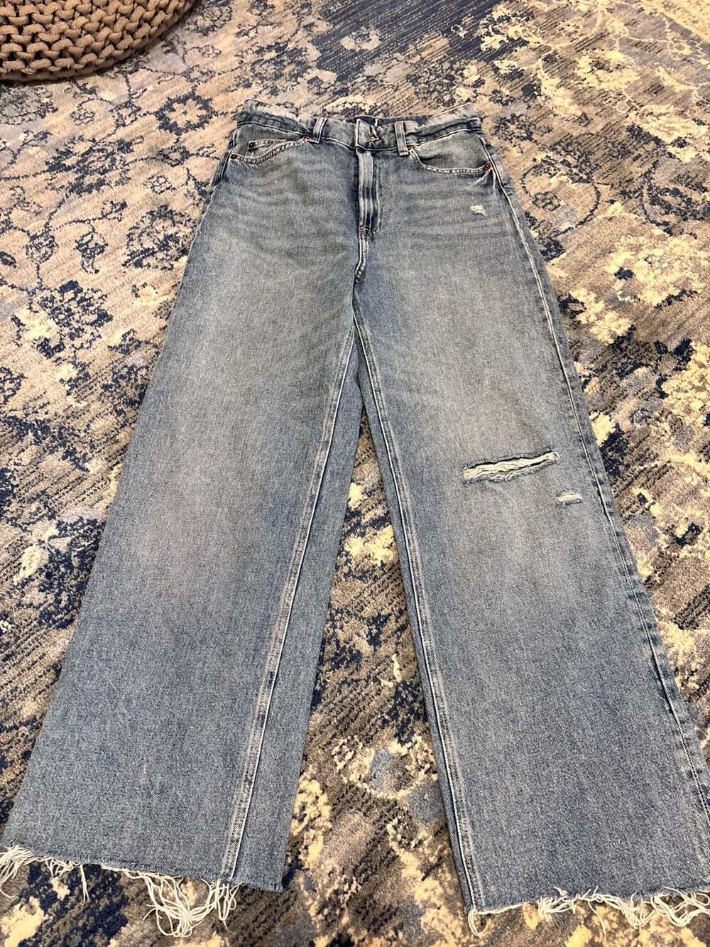 H&M High Waist Distressed Wide Leg Jeans